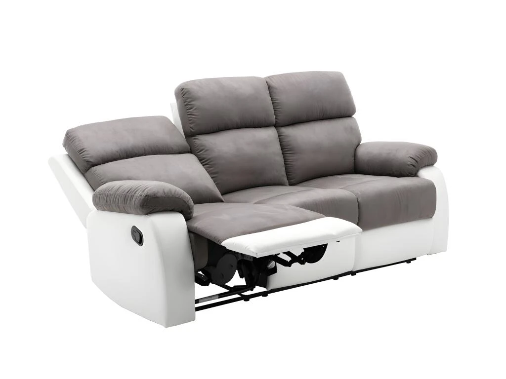 Canapé 3 Places Relax En Microfibre Et Simili TOLZANO - Gris Et Blanc 5 Canapé 3 Places Relax En Microfibre Et Simili TOLZANO - Gris Et Blanc – Image 5