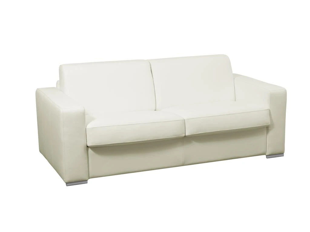 Canapé 3 Places Convertible Express 100% Cuir De Buffle Blanc Matelas 14 Cm. DELECTEA II 3 Canapé 3 Places Convertible Express 100% Cuir De Buffle Blanc Matelas 14 Cm. DELECTEA II – Image 3