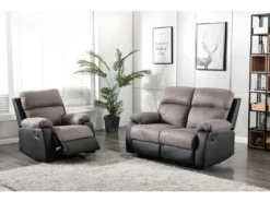 Canapé 2 Places Relax En Microfibre Et Simili TOLZANO - Gris Et Noir