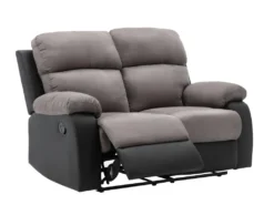 Canapé 2 Places Relax En Microfibre Et Simili TOLZANO - Gris Et Noir -Canapé Soldes Boutique canape 401765