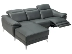 Canapé D'angle Relax électrique En Cuir RINETO - Anthracite - Angle Gauche -Canapé Soldes Boutique canape 404523