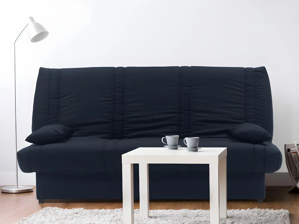 Canapé Convertible Clic-clac 100% Coton Avec Coffre De Rangement FARWEST II - Bleu Foncé Coussins Bleu Foncé 2 Canapé Convertible Clic-clac 100% Coton Avec Coffre De Rangement FARWEST II - Bleu Foncé Coussins Bleu Foncé – Image 2