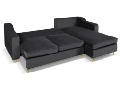 Canapé D'angle Convertible Et Réversible En Velours SORENI - Gris Anthracite -Canapé Soldes Boutique canape 413475