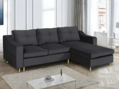 Canapé D'angle Convertible Et Réversible En Velours SORENI - Gris Anthracite -Canapé Soldes Boutique canape 413477