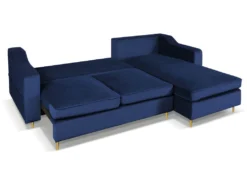 Canapé D'angle Convertible Et Réversible En Velours SORENI - Bleu Nuit -Canapé Soldes Boutique canape 413479