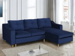 Canapé D'angle Convertible Et Réversible En Velours SORENI - Bleu Nuit -Canapé Soldes Boutique canape 413481