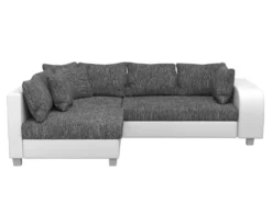 Canapé D'angle Convertible Tissu Et Simili KUOPIO - Gris Et Blanc - Angle Gauche -Canapé Soldes Boutique canape 420549