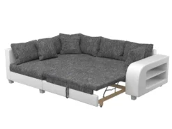 Canapé D'angle Convertible Tissu Et Simili KUOPIO - Gris Et Blanc - Angle Gauche -Canapé Soldes Boutique canape 420551