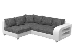 Canapé D'angle Convertible Tissu Et Simili KUOPIO - Gris Et Blanc - Angle Gauche -Canapé Soldes Boutique canape 420553