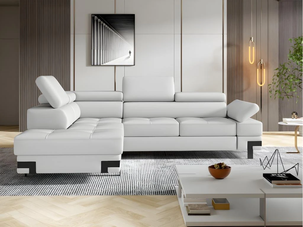 Canapé D'angle Convertible En Simili DAMIEN II - Blanc - Angle Gauche 1 Canapé D'angle Convertible En Simili DAMIEN II - Blanc - Angle Gauche