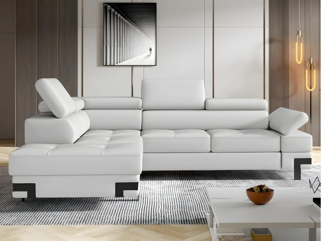 Canapé D'angle Convertible En Simili DAMIEN II - Blanc - Angle Gauche 2 Canapé D'angle Convertible En Simili DAMIEN II - Blanc - Angle Gauche – Image 2