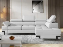 Canapé D'angle Convertible En Simili DAMIEN II - Blanc - Angle Droit -Canapé Soldes Boutique canape 420927