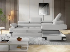 Canapé D'angle Convertible En Simili DAMIEN II - Blanc - Angle Droit -Canapé Soldes Boutique canape 420937