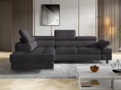 Canapé D'angle Convertible En Tissu DAMIEN II - Anthracite - Angle Gauche