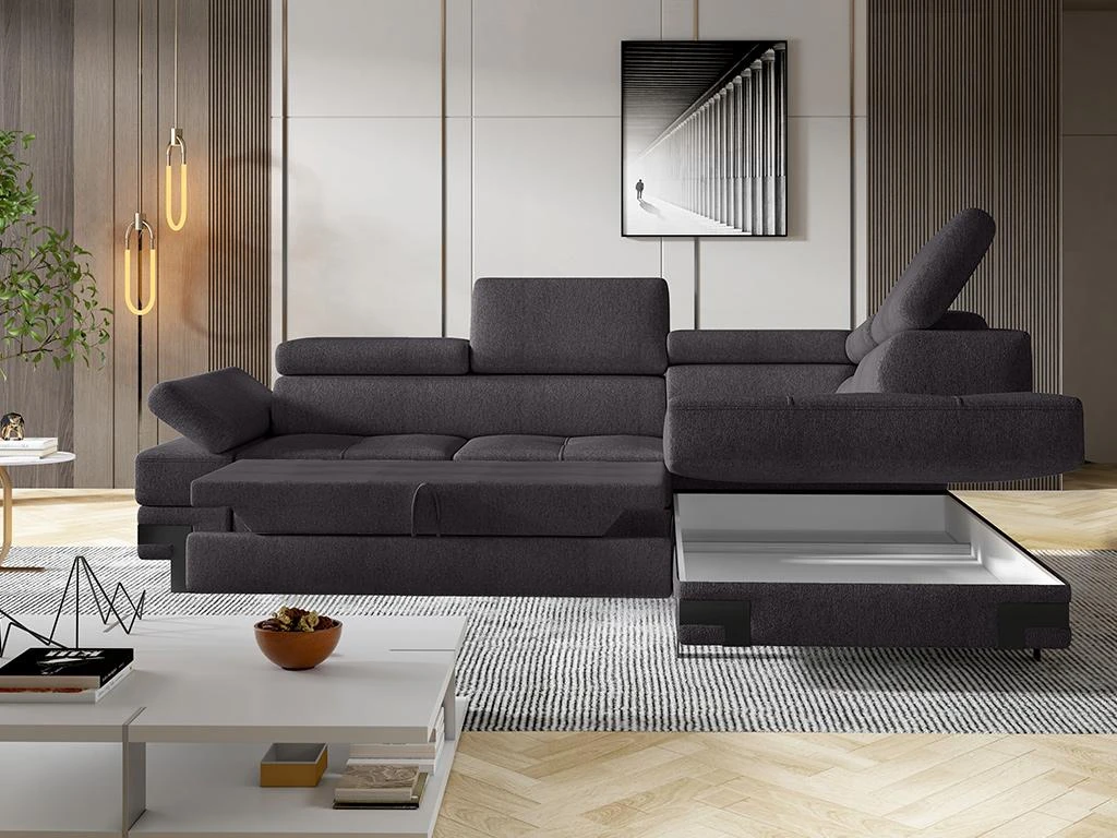 Canapé D'angle Convertible En Tissu DAMIEN II - Anthracite - Angle Droit 2 Canapé D'angle Convertible En Tissu DAMIEN II - Anthracite - Angle Droit – Image 2