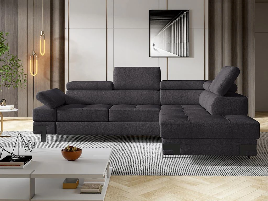 Canapé D'angle Convertible En Tissu DAMIEN II - Anthracite - Angle Droit 1 Canapé D'angle Convertible En Tissu DAMIEN II - Anthracite - Angle Droit