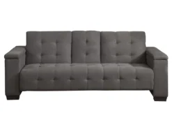 Canapé 3 Places Clic-clac En Microfibre DEVONSHIRE Avec Tablette Centrale Rabattable - Gris -Canapé Soldes Boutique canape 423115