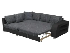 Canapé D'angle Convertible Tissu Et Simili KUOPIO - Gris Et Noir - Angle Gauche -Canapé Soldes Boutique canape 425727