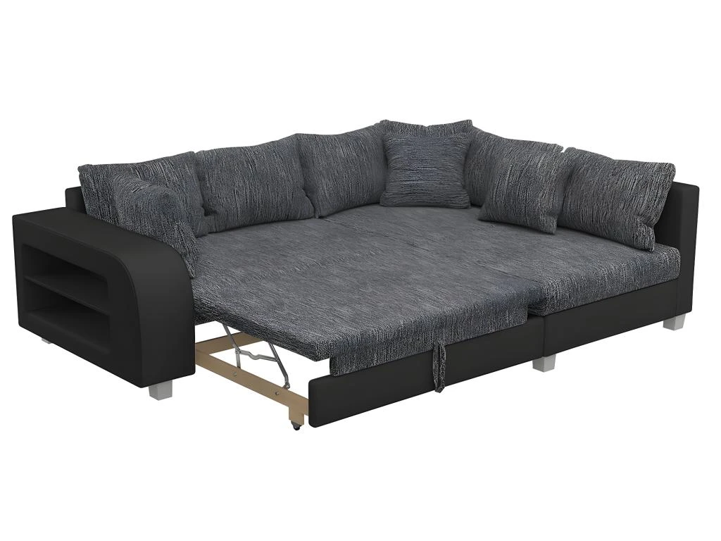 Canapé D'angle Convertible Tissu Et Simili KUOPIO - Gris Et Noir - Angle Droit 5 Canapé D'angle Convertible Tissu Et Simili KUOPIO - Gris Et Noir - Angle Droit – Image 5