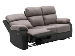 Canapé 3 Places Relax En Microfibre Et Simili TOLZANO - Gris Et Noir -Canapé Soldes Boutique canape 425763