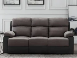 Canapé 3 Places Relax En Microfibre Et Simili TOLZANO - Gris Et Noir