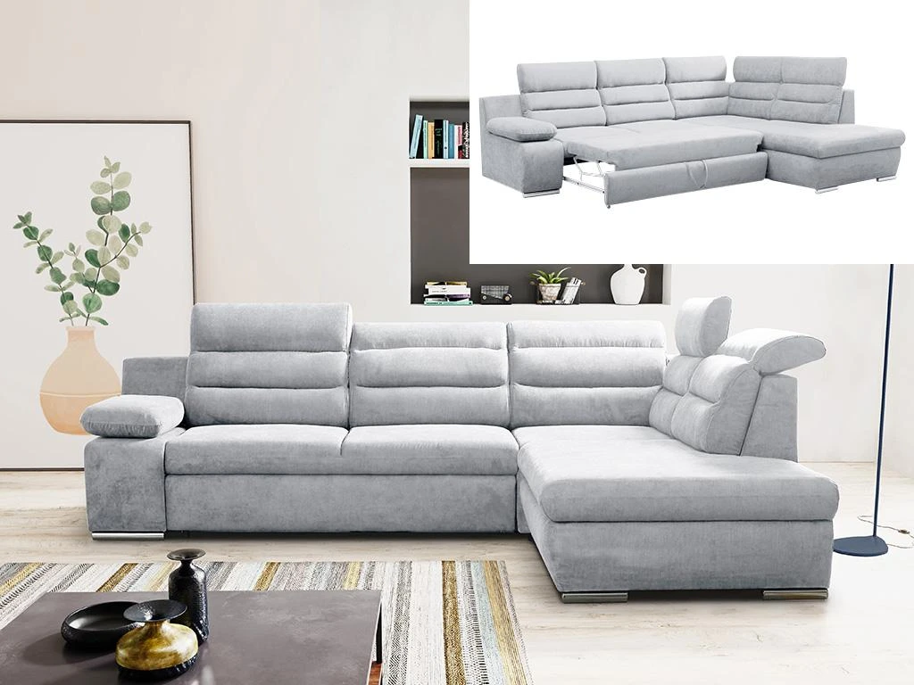 Canapé D'angle Convertible En Tissu PYLOS - Gris Clair - Angle Droit 2 Canapé D'angle Convertible En Tissu PYLOS - Gris Clair - Angle Droit – Image 2