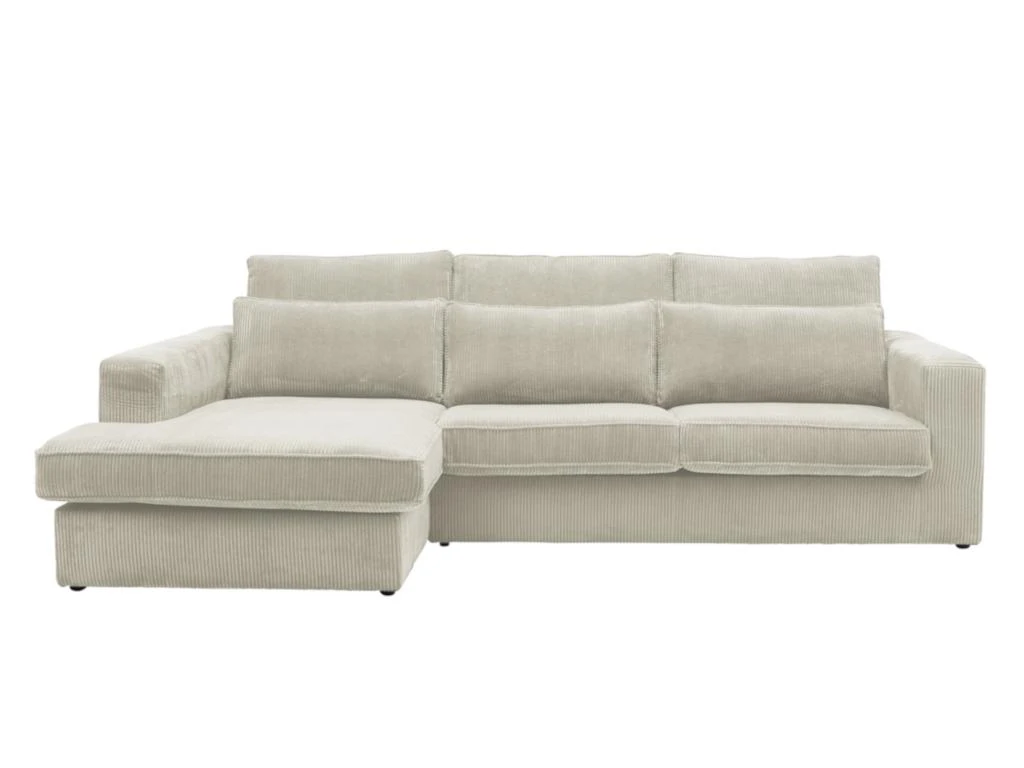 Canapé D'angle Gauche En Velours Côtelé Crème MONDOVI 3 Canapé D'angle Gauche En Velours Côtelé Crème MONDOVI – Image 3