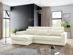 Canapé D'angle Gauche En Velours Côtelé Crème MONDOVI