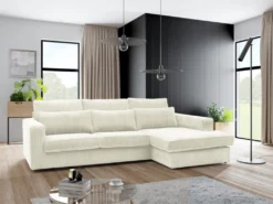 Canapé D'angle Droit En Velours Côtelé Crème MONDOVI