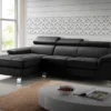 Canapé D'angle Cuir MISHIMA - Noir - Angle Gauche