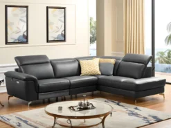 Canapé D'angle Relax électrique En Cuir OLBIA - Noir - Angle Droit