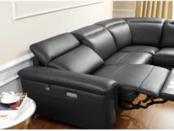 Canapé D'angle Relax électrique En Cuir OLBIA - Noir - Angle Droit -Canapé Soldes Boutique canape 450661