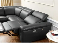 Canapé D'angle Relax électrique En Cuir OLBIA - Noir - Angle Gauche -Canapé Soldes Boutique canape 450677