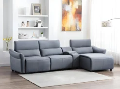 Canapé D'angle Relax électrique En Tissu EIVOR - Gris - Angle Droit