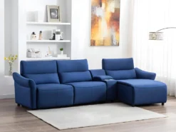 Canapé D'angle Relax électrique En Tissu EIVOR - Bleu - Angle Droit