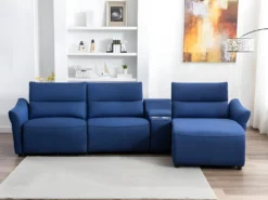 Canapé D'angle Relax électrique En Tissu EIVOR - Bleu - Angle Droit -Canapé Soldes Boutique canape 451729