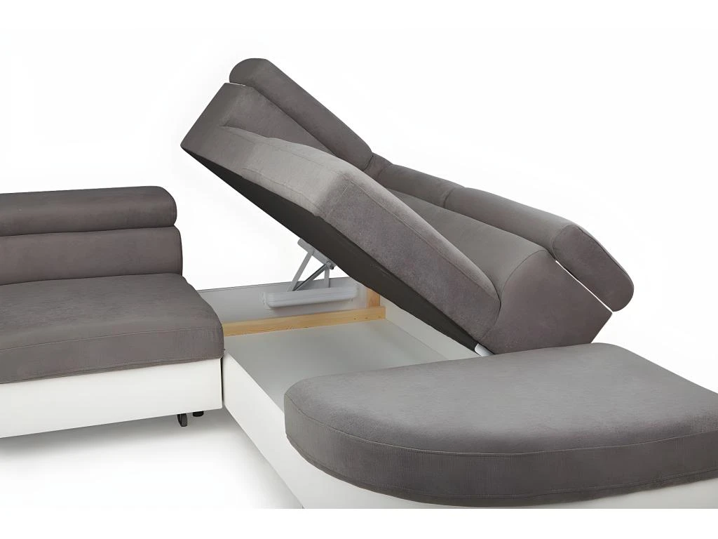Canapé D'angle Convertible En Tissu Et Simili MYSEN - Blanc Et Gris - Angle Droit 10 Canapé D'angle Convertible En Tissu Et Simili MYSEN - Blanc Et Gris - Angle Droit – Image 10