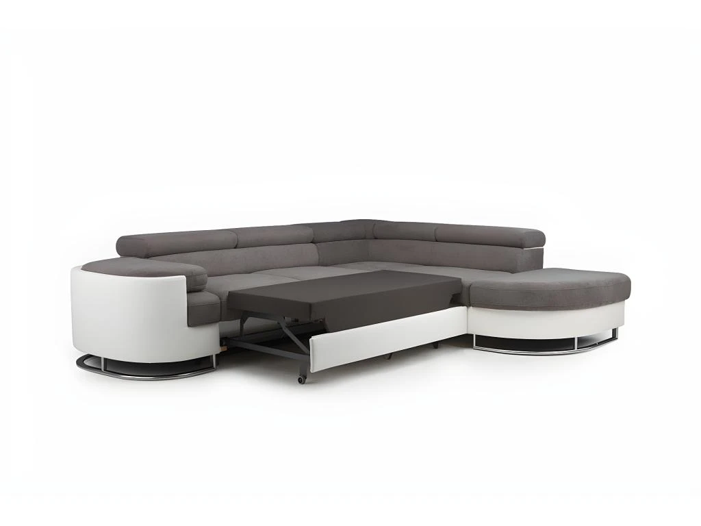 Canapé D'angle Convertible En Tissu Et Simili MYSEN - Blanc Et Gris - Angle Droit 7 Canapé D'angle Convertible En Tissu Et Simili MYSEN - Blanc Et Gris - Angle Droit – Image 7