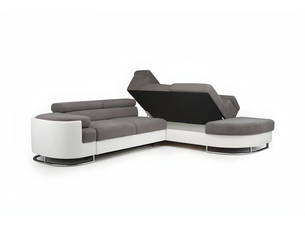 Canapé D'angle Convertible En Tissu Et Simili MYSEN - Blanc Et Gris - Angle Droit 6 Canapé D'angle Convertible En Tissu Et Simili MYSEN - Blanc Et Gris - Angle Droit – Image 6