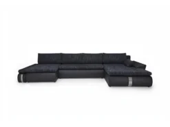 Canapé D'angle Panoramique Convertible Et Réversible En Tissu Et Simili AZELMA - Noir Et Anthracite -Canapé Soldes Boutique canape 474703