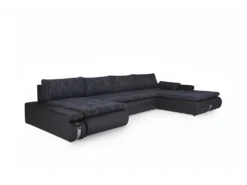 Canapé D'angle Panoramique Convertible Et Réversible En Tissu Et Simili AZELMA - Noir Et Anthracite -Canapé Soldes Boutique canape 474705