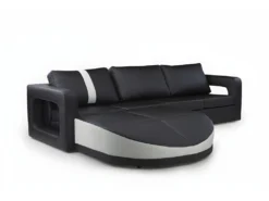 Canapé D'angle Réversible En Simili TALITA - Noir Et Bande Blanche -Canapé Soldes Boutique canape 474727