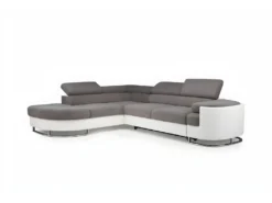 Canapé D'angle Convertible En Tissu Et Simili MYSEN - Blanc Et Gris - Angle Gauche -Canapé Soldes Boutique canape 474793