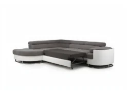 Canapé D'angle Convertible En Tissu Et Simili MYSEN - Blanc Et Gris - Angle Gauche -Canapé Soldes Boutique canape 474795