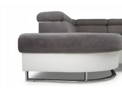 Canapé D'angle Convertible En Tissu Et Simili MYSEN - Blanc Et Gris - Angle Gauche -Canapé Soldes Boutique canape 474797