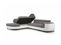 Canapé D'angle Convertible En Tissu Et Simili MYSEN - Blanc Et Gris - Angle Gauche -Canapé Soldes Boutique canape 474799