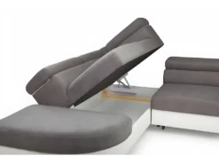 Canapé D'angle Convertible En Tissu Et Simili MYSEN - Blanc Et Gris - Angle Gauche -Canapé Soldes Boutique canape 474805