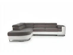 Canapé D'angle Convertible En Tissu Et Simili MYSEN - Blanc Et Gris - Angle Gauche -Canapé Soldes Boutique canape 474809