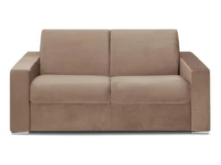 Canapé 2 Places Convertible Express En Velours CALITO - Beige - Couchage Lattes Larges 120 Cm - Matelas 22 Cm Avec Mémoire De Forme DUNLOPILLO -Canapé Soldes Boutique canape 477193