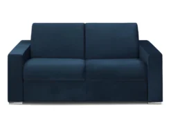 Canapé 2 Places Convertible Express En Velours CALITO - Bleu Nuit - Couchage Lattes Larges 120 Cm - Matelas 22 Cm Avec Mémoire De Forme DUNLOPILLO -Canapé Soldes Boutique canape 477201